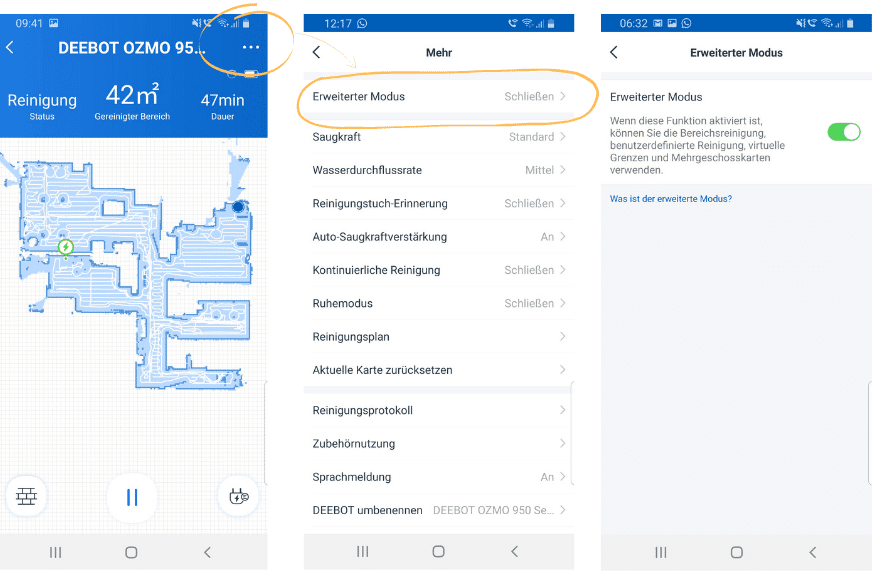 Erweiterter Modus wird in der Ecovac Home App aktiviert